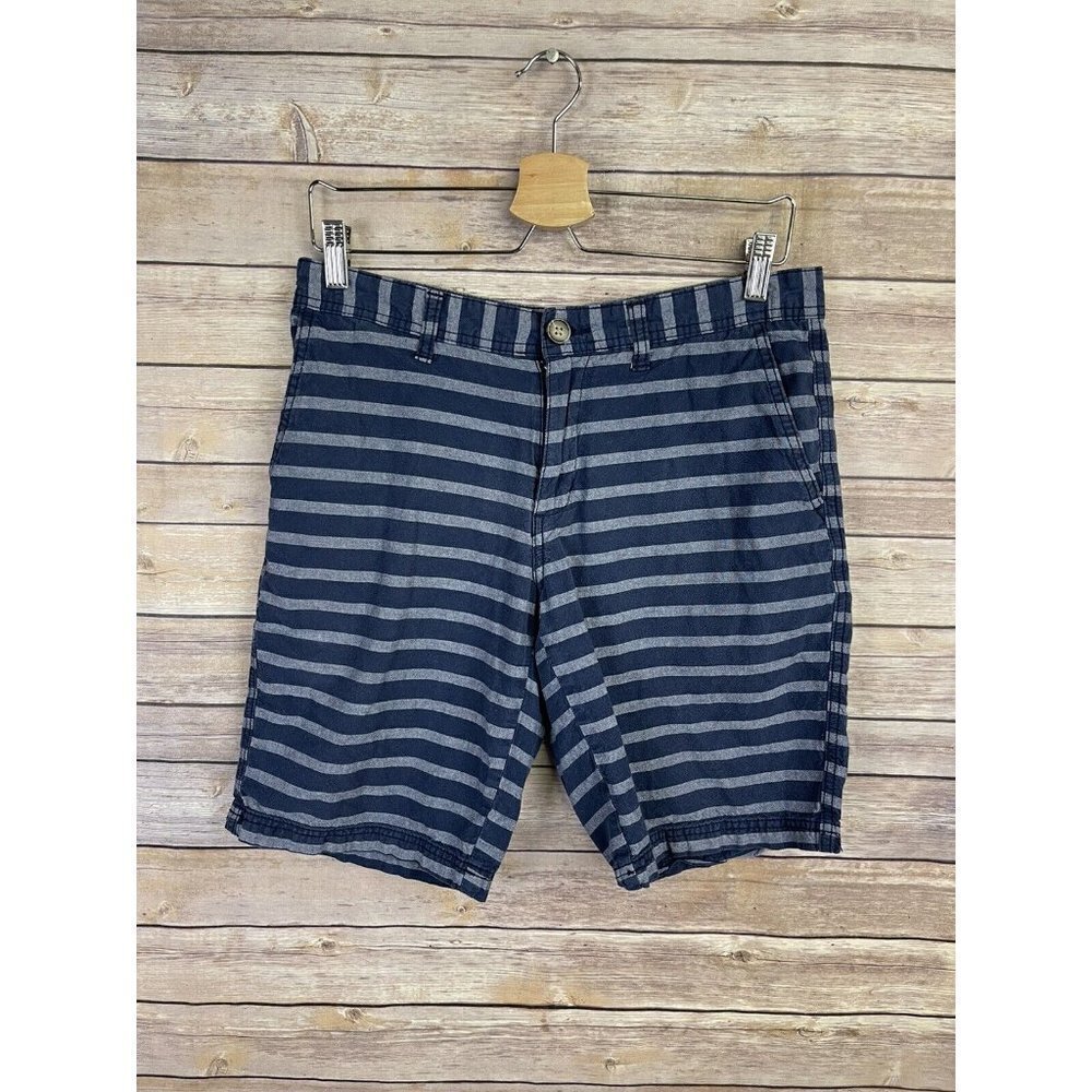 14th & Union Mens 32 Flat Front Shorts Blue Stripe Two Tone Pockets Casual